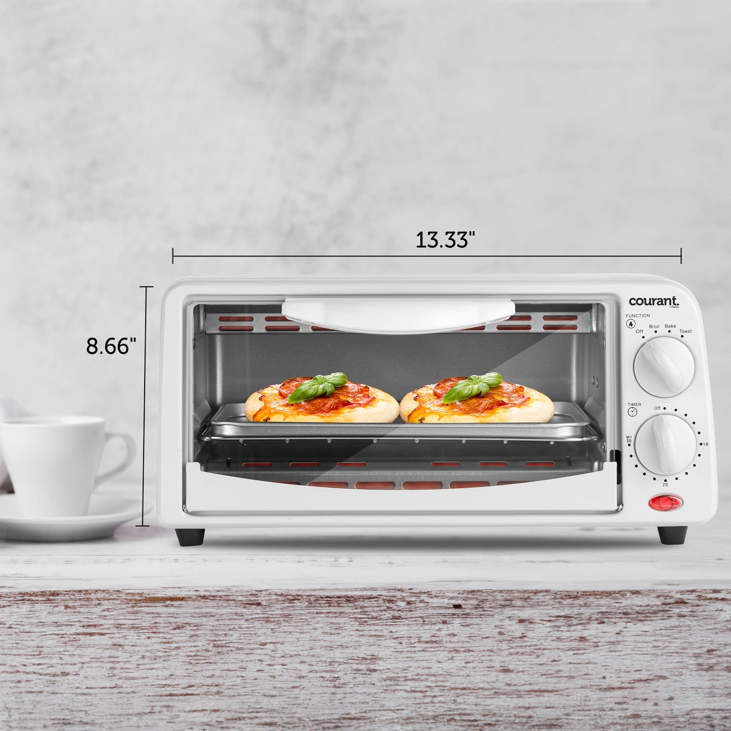 Courant 4-slice Toaster Oven. Toast, Bake, and Broil Settings, White