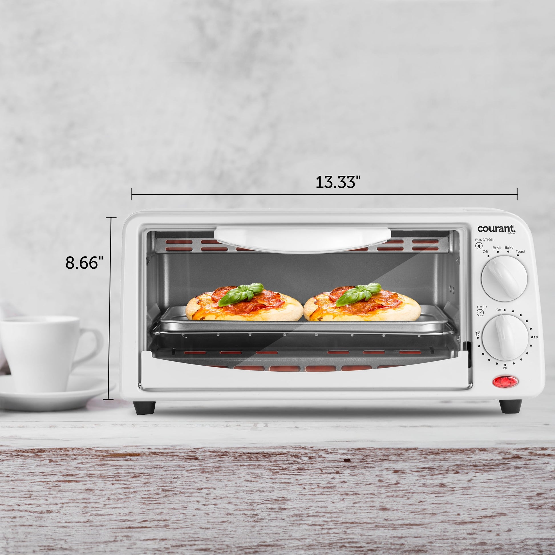Courant 4-slice Toaster Oven. Toast, Bake, and Broil Settings, White