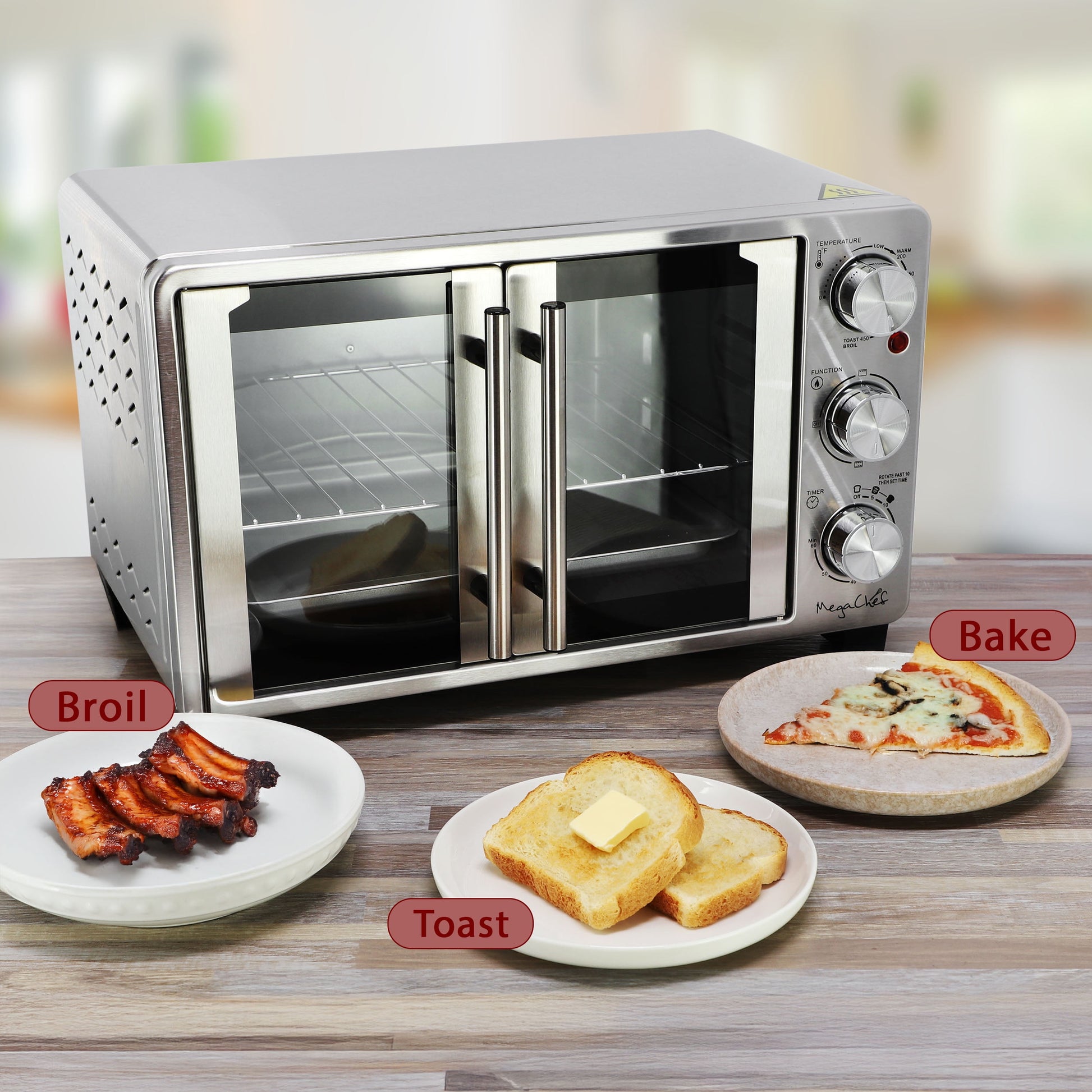 MegaChef 25 Quart French Door Multi-Function Electric Toaster Oven with Rotisserie Set