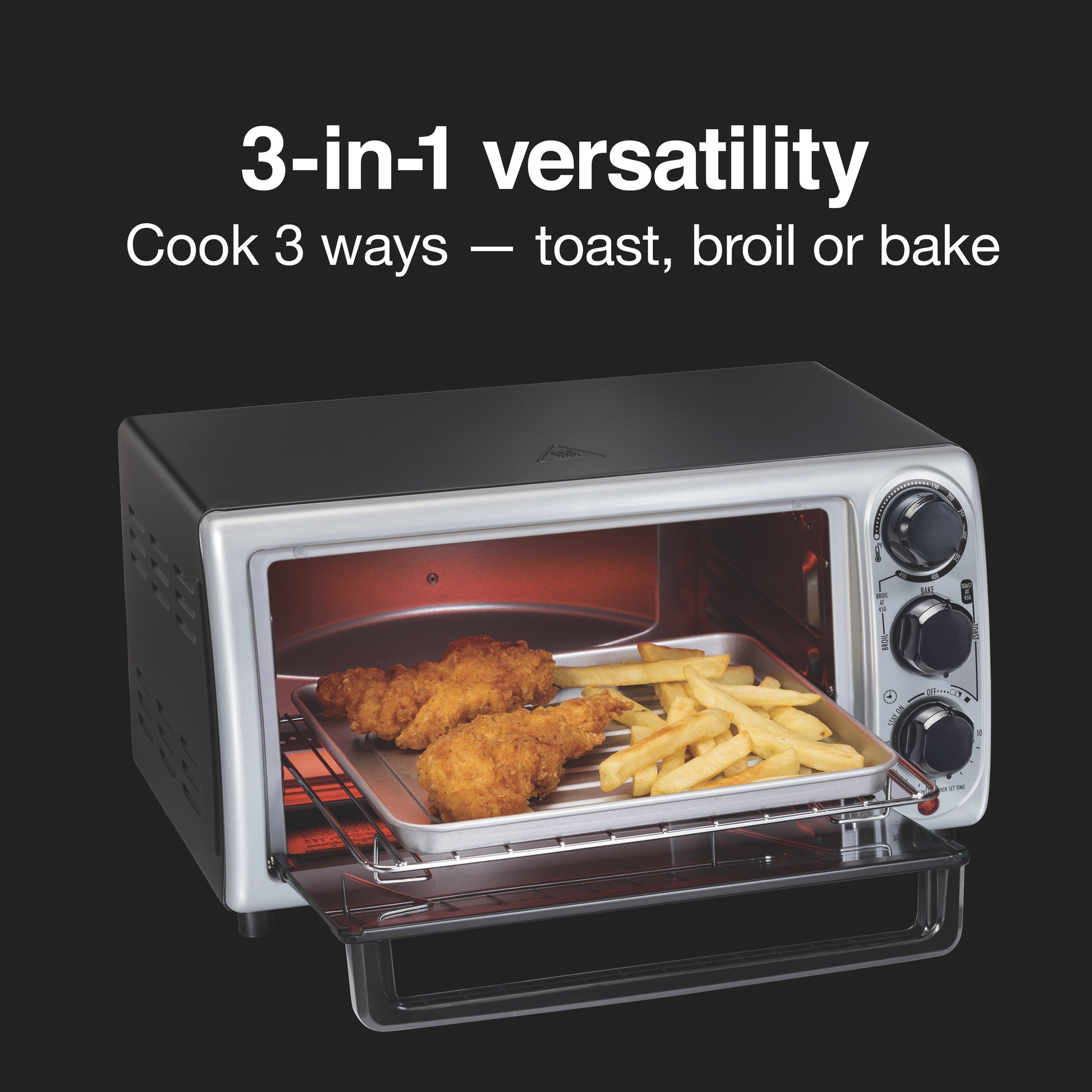 Proctor Silex Modern Toaster Oven, 1100 Watts, Black with Silver Accents, 31122
