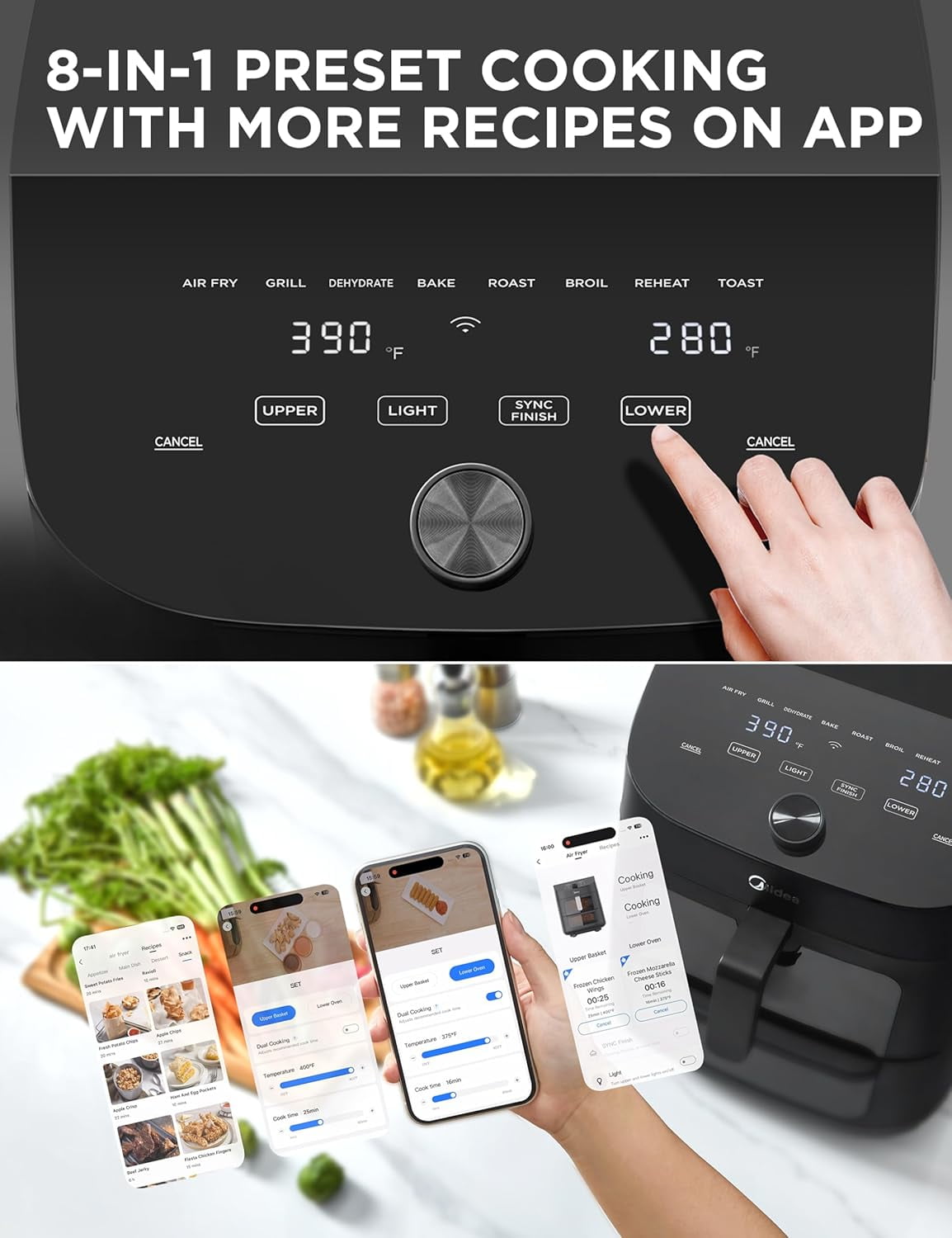 Midea 11 Quart 8-in-1 Two-Zone Air Fryer Oven with Sync Finish Cooking