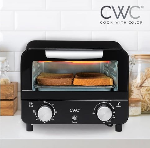 COOK WITH COLOR Mini Toaster Oven: 600W Power, Precision Timer, Auto Shutoff, and Culinary Delights Up To 450 Degrees, Black