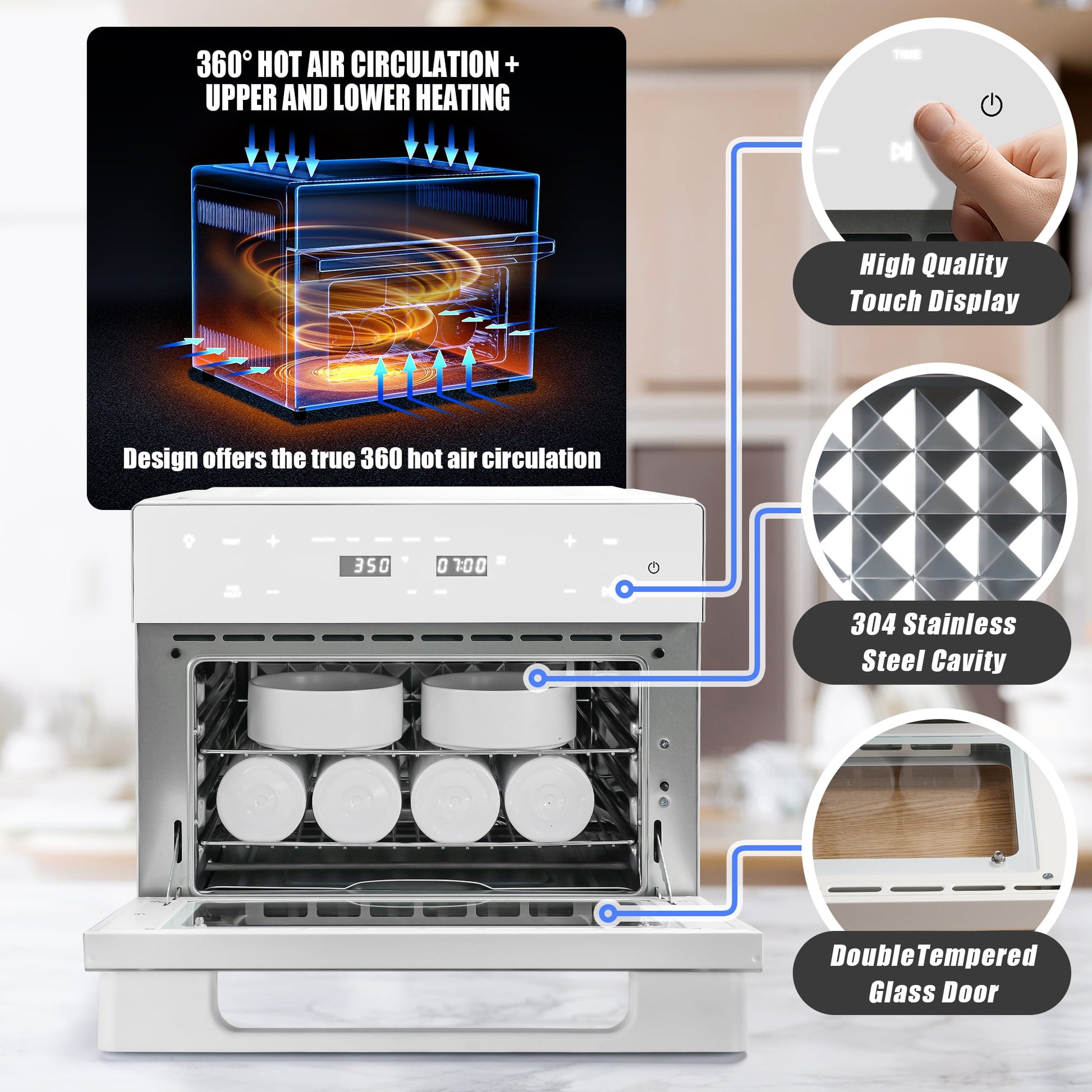 OMPERIO Sublimation Oven Machine for Tumblers, 32Qt 110V 1800W Convection Oven for Sublimation Blank Mugs Tumblers Bowls Glasses Bottles, 1 Heat Air Gun, 25 Shrink Wrap, 2 Heat Gloves, Heat Tape