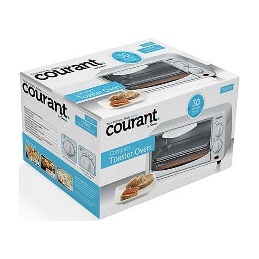 Courant 2 Slice Personal Toaster Oven with Bake Tray, Toast Rack - White