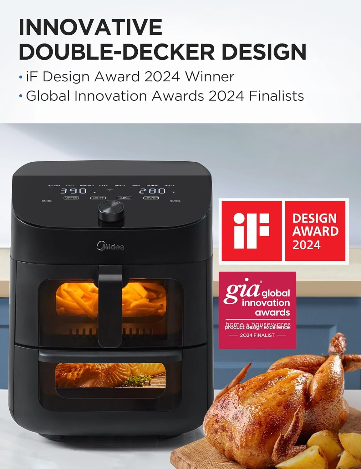 Midea 11 Quart 8-in-1 Two-Zone Air Fryer Oven with Sync Finish Cooking