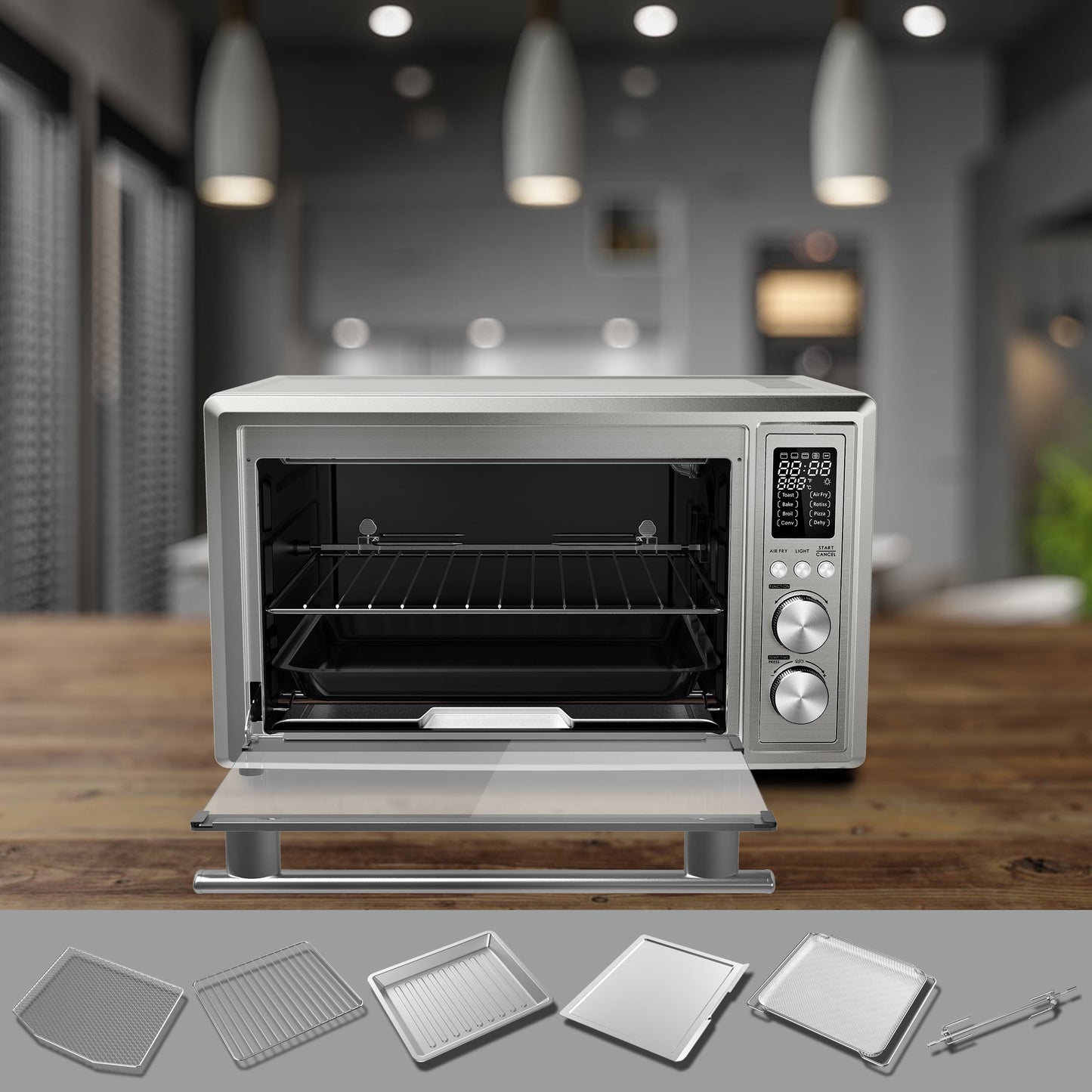 Galanz GT12SSDAN18 1.1 Cu.Ft. Digital Toaster Oven with Air Fry, Stainless Steel