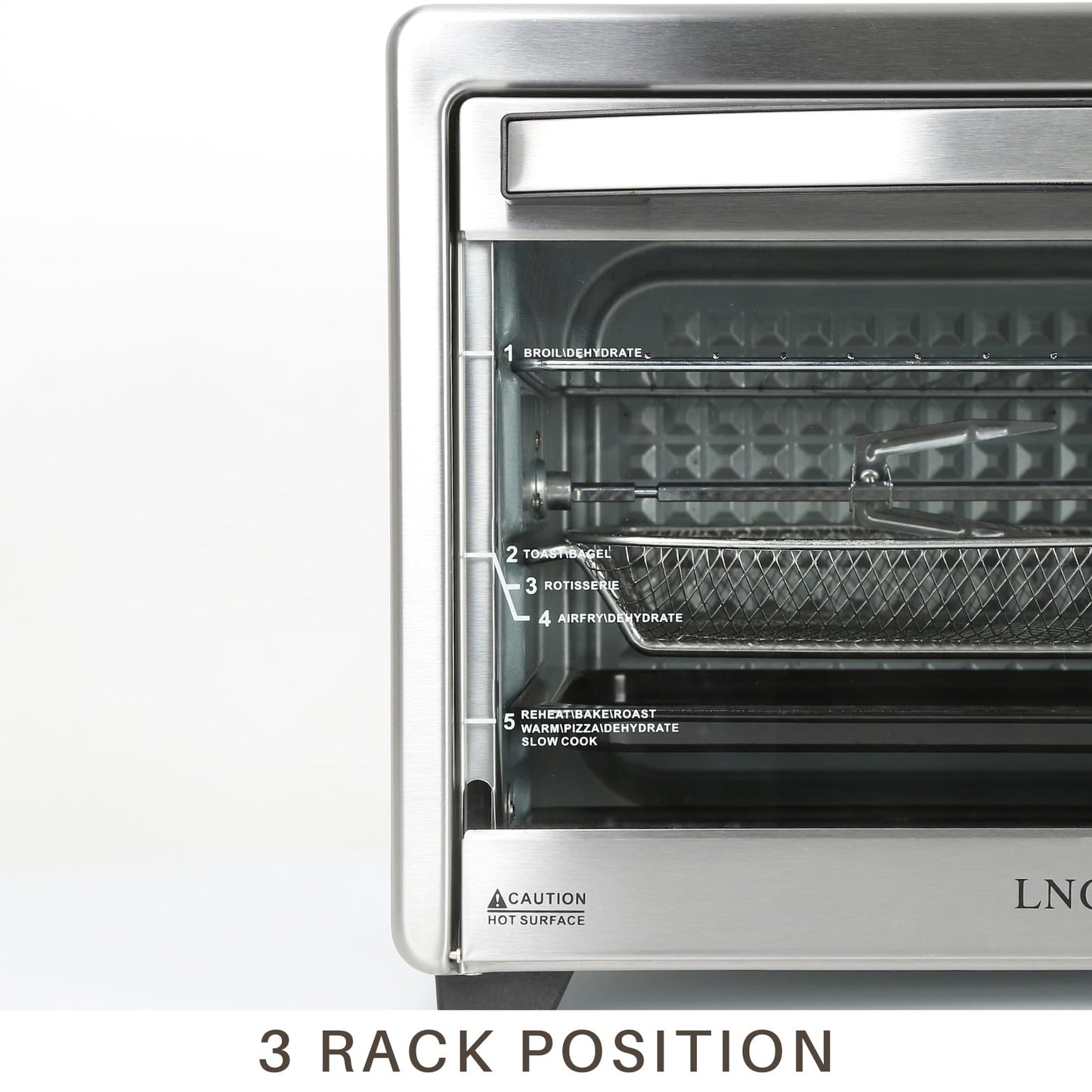 LNC  12-In-1 Large 34QT Countertop Toaster Oven Convection Rotisserie Air Fryer - 19.5" L x 15" W x 12.5" H Silver
