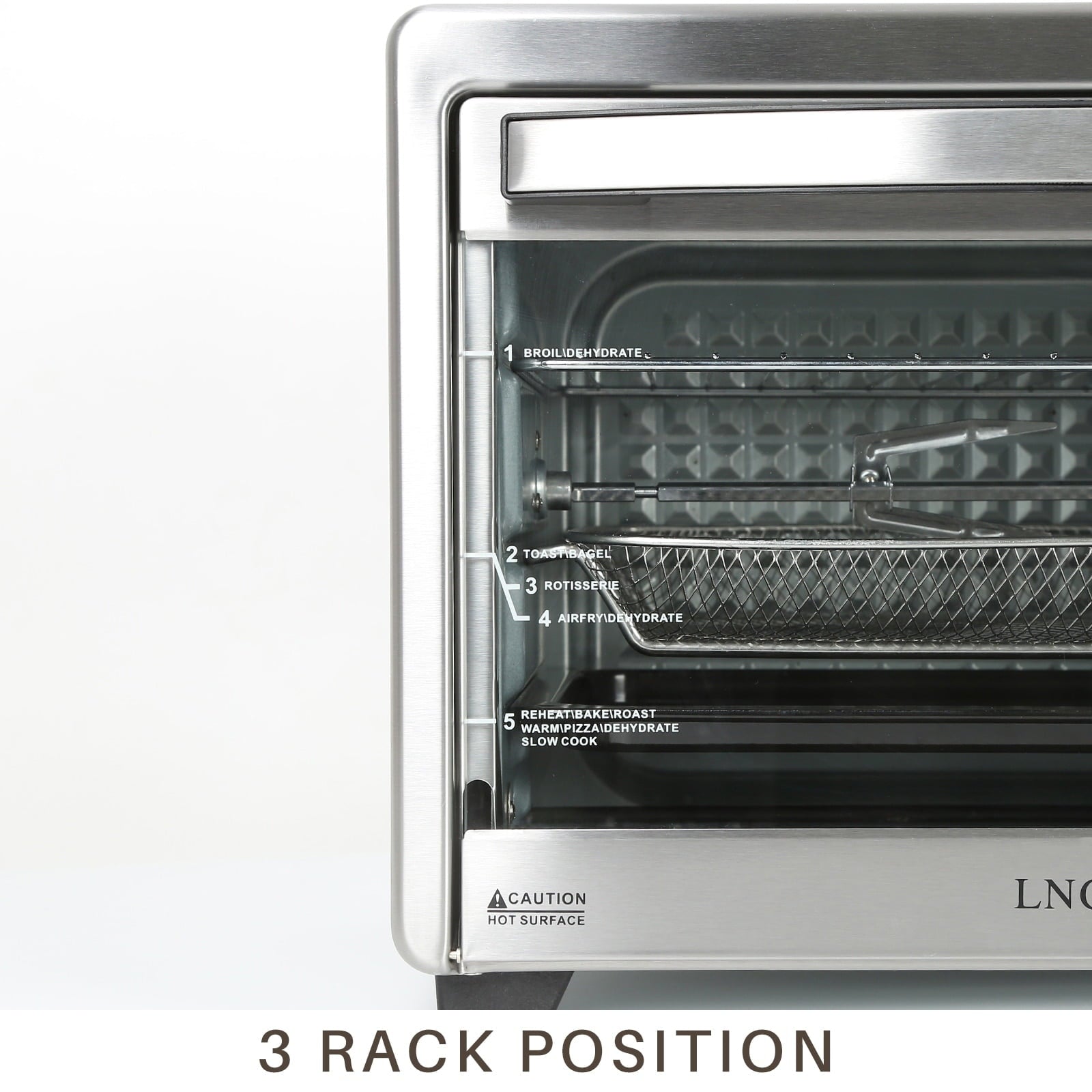 LNC  12-In-1 Large 34QT Countertop Toaster Oven Convection Rotisserie Air Fryer - 19.5" L x 15" W x 12.5" H Silver