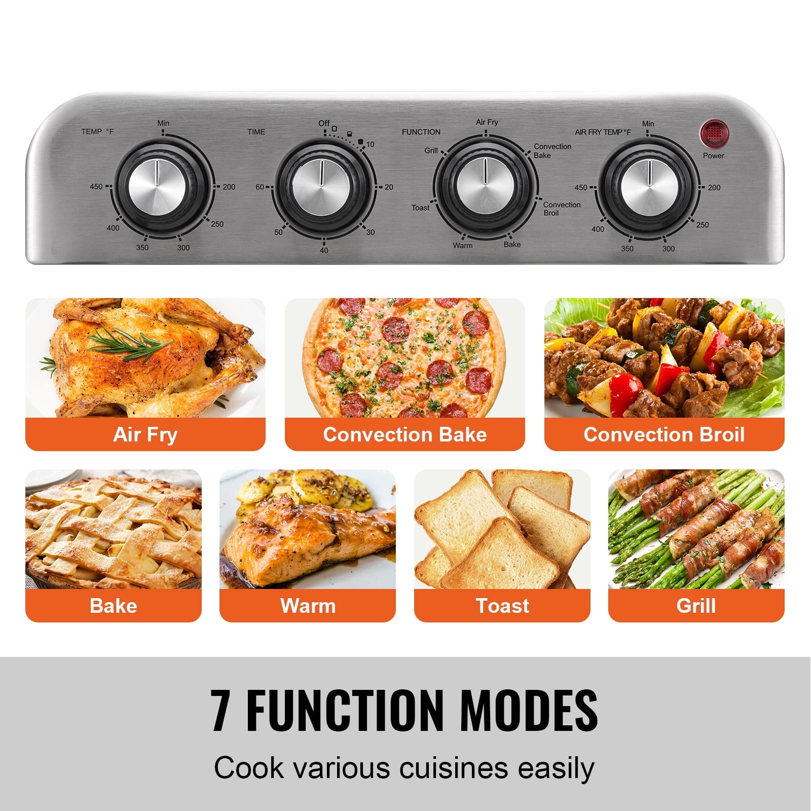 KFFKFF 7-IN-1 Air Fryer Toaster Oven 18L Stainless Steel 1700W Convection Oven