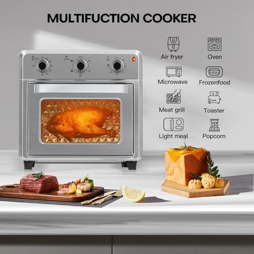 Panana Compact Airfryer Toaster Oven, 1400W 21QT with 6-in-1 Multifunctions and Wide Temperature Range, Air Fryer Oven with 60-Minute Timer/Auto-Off, Stainless Steel Countertop Ove