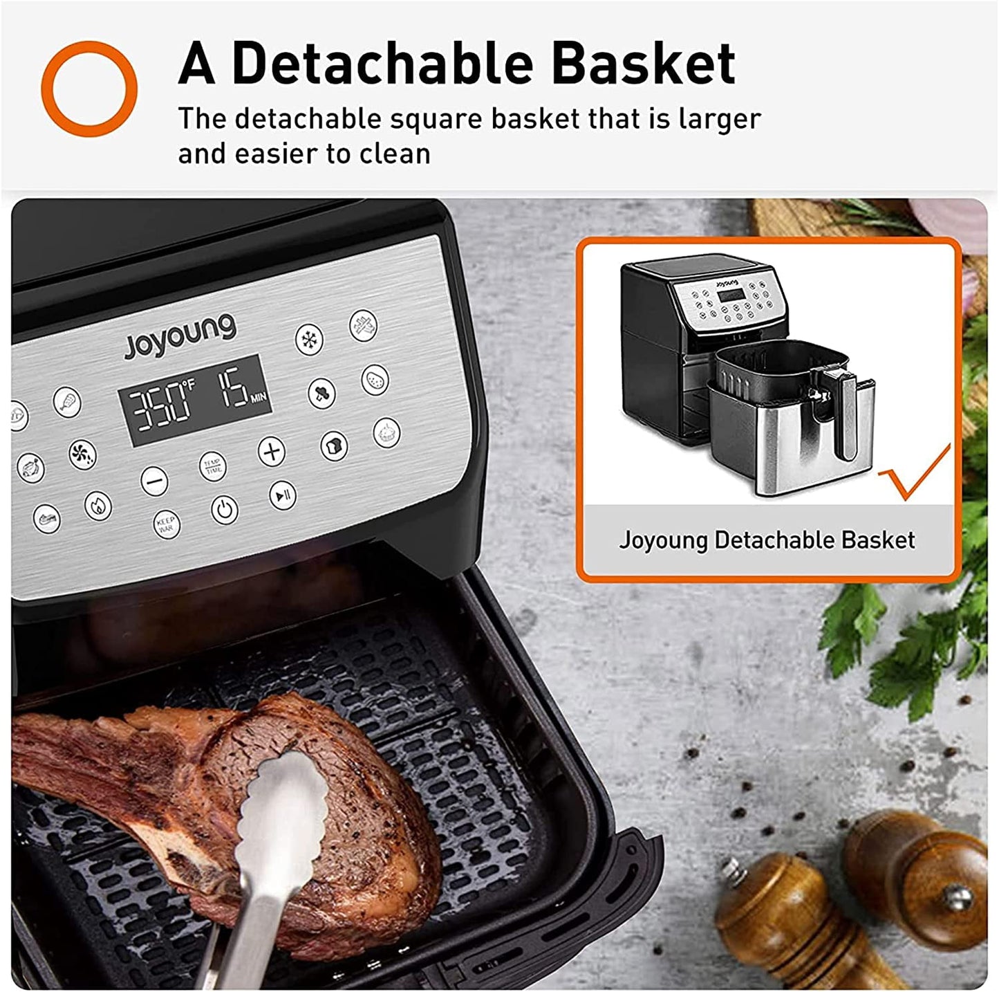 JOYOUNG Air Fryer 5.8QT Detachable Double Basket Air Fryers 1700W 13-in-1 Presets Airfryer One Touch LED Touchscreen Air Fryer Toaster Oven with Recipe