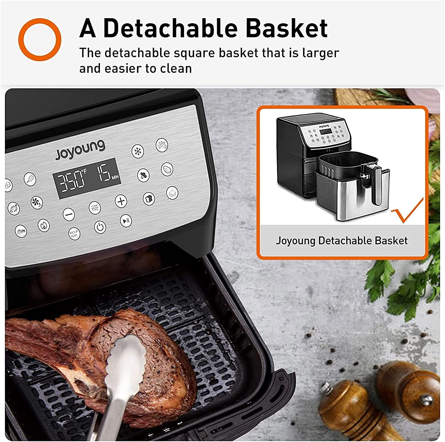 JOYOUNG Air Fryer 5.8QT Detachable Double Basket Air Fryers 1700W 13-in-1 Presets Airfryer One Touch LED Touchscreen Air Fryer Toaster Oven with Recipe