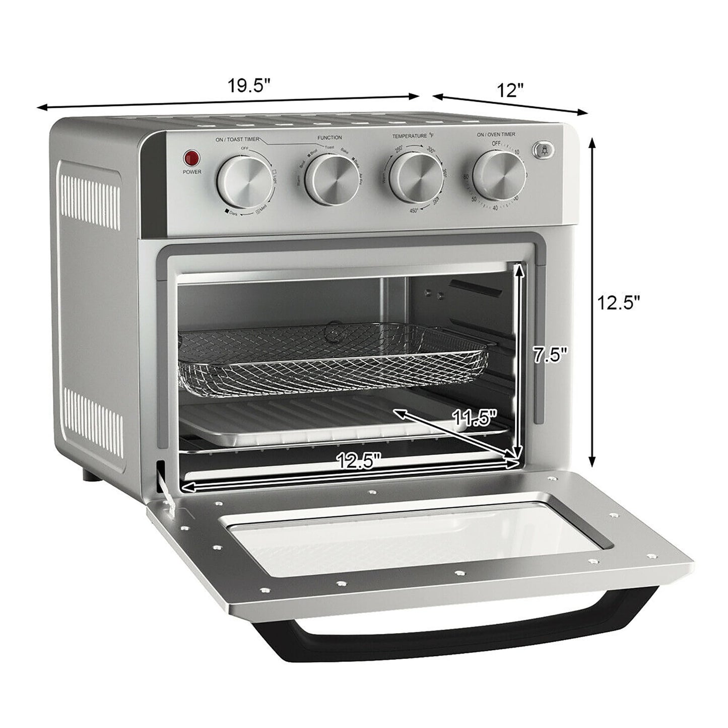 Costway 7-in-1 Air Fryer Toaster Oven 19 QT Dehydrate Convection Ovens w/ 5 Accessories