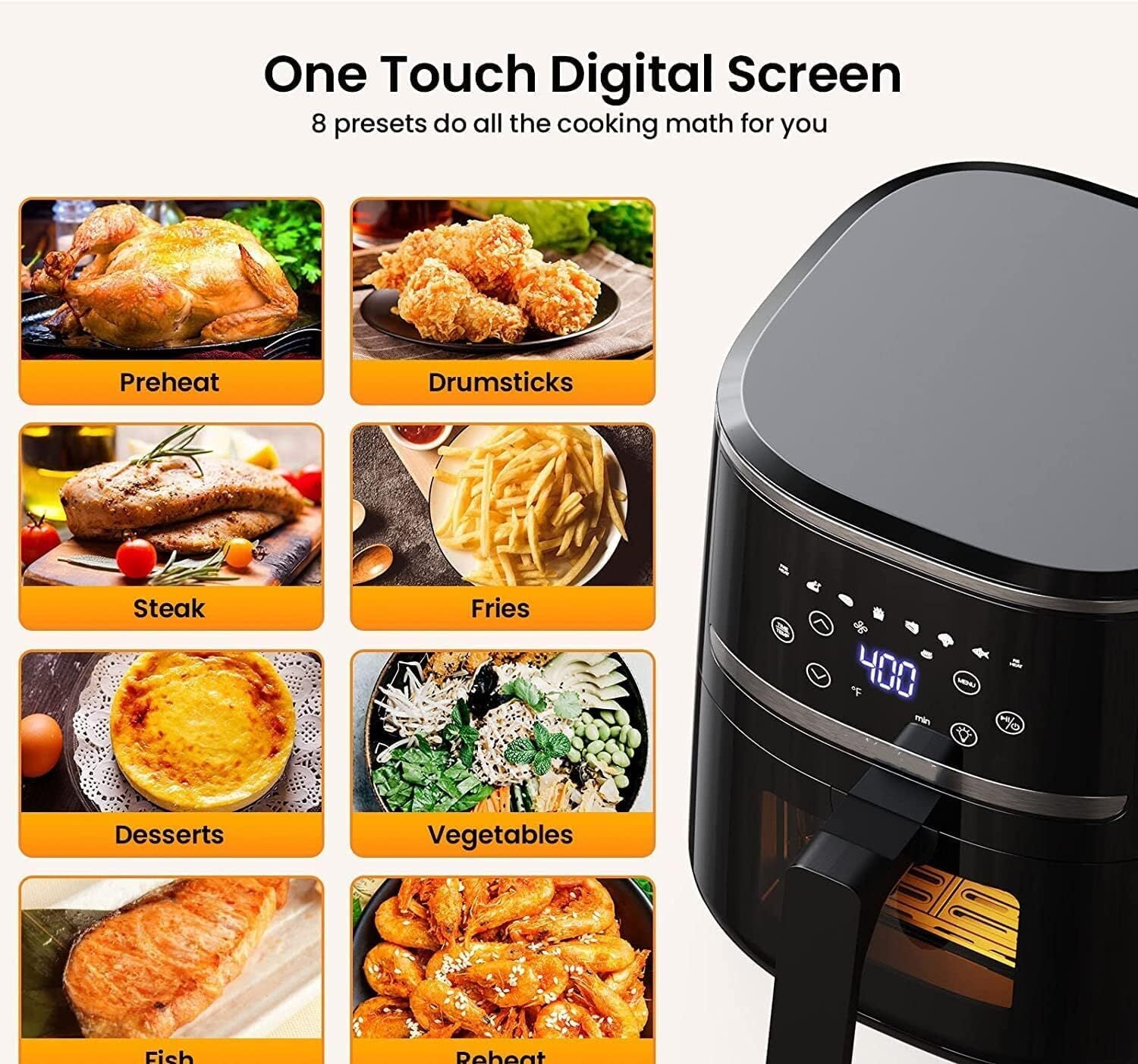 Garvee 5Qt Small Air Fryer, 8-in-1 Oilless Air Fryer Oven with Visible Cooking Window, up to 400℉, Black