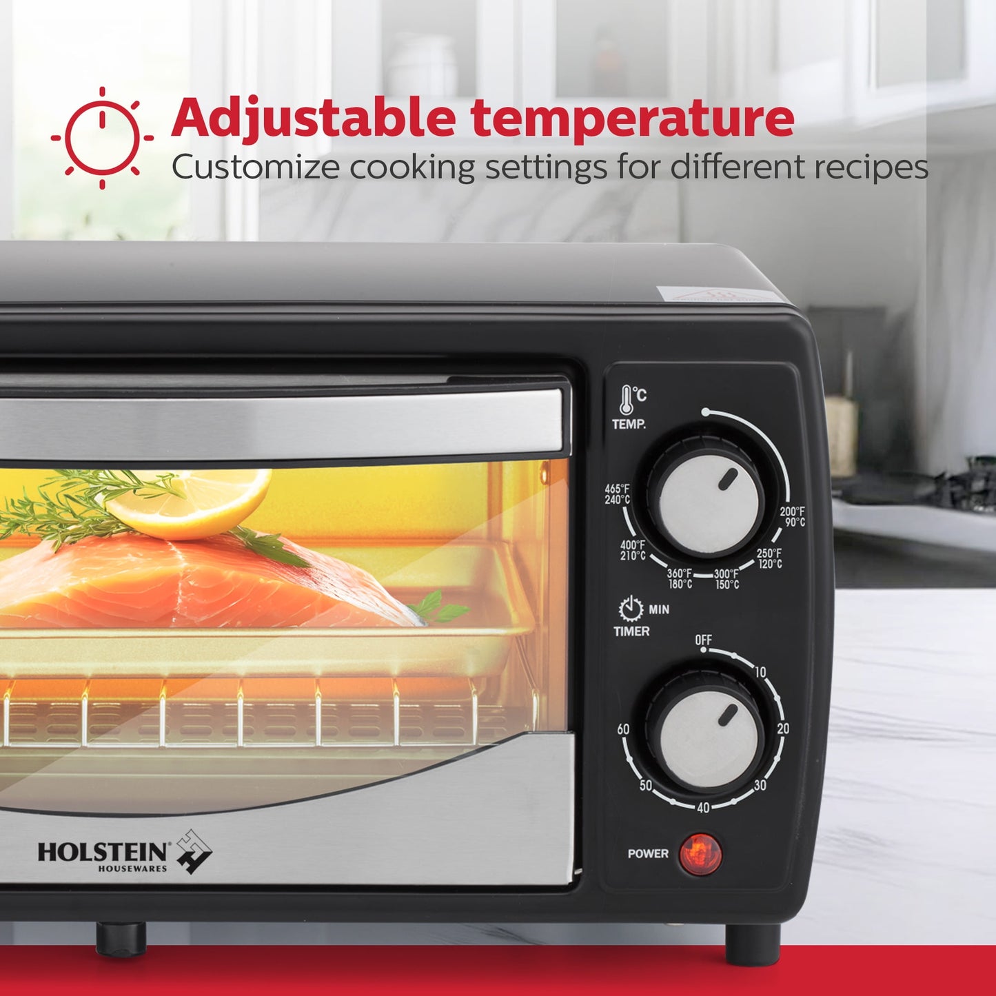 Holstein Housewares 4 Slice Countertop Toaster Oven with 60 Minute Timer Includes Pan and Wire Rack, Bake, Broil, Toast, Black