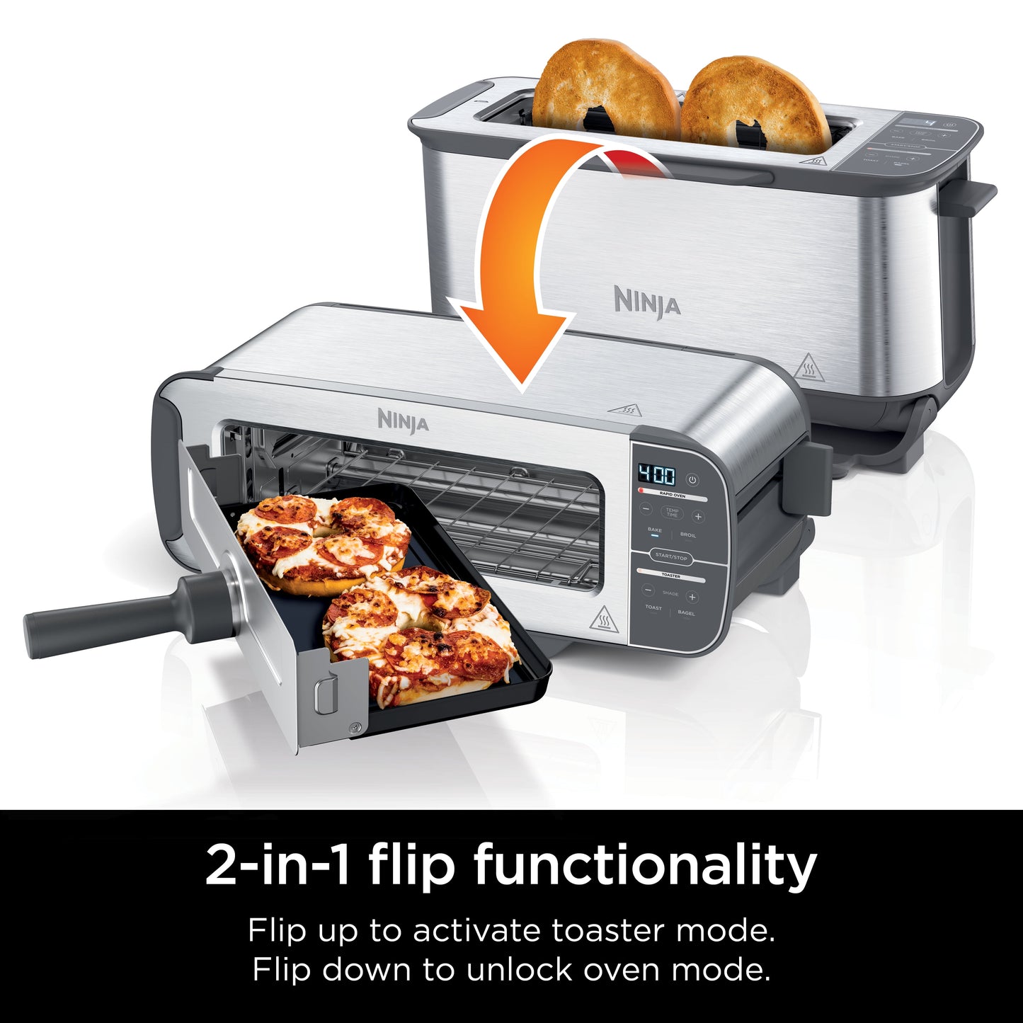 Ninja® Foodi™ 2-in-1 Flip Toaster, 2-Slice Toaster, Compact Toaster Oven, Snack Maker, 1500 Watts, ST100