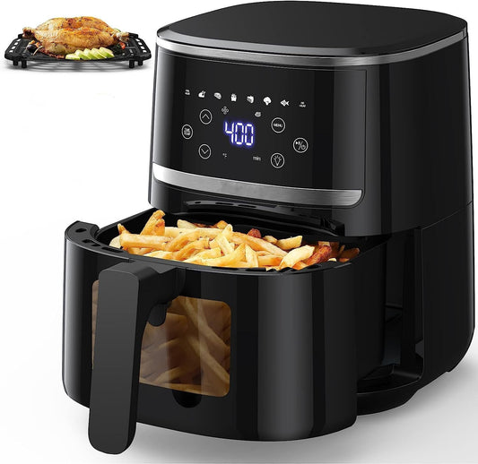 5QT Air Fryer with Viewing Window, 6-in-1 Airfryer with Timer & Adjustable Temp Control, Non-stick Basket, Air Fryer Toaster Oven for Oilless Cooking, Black