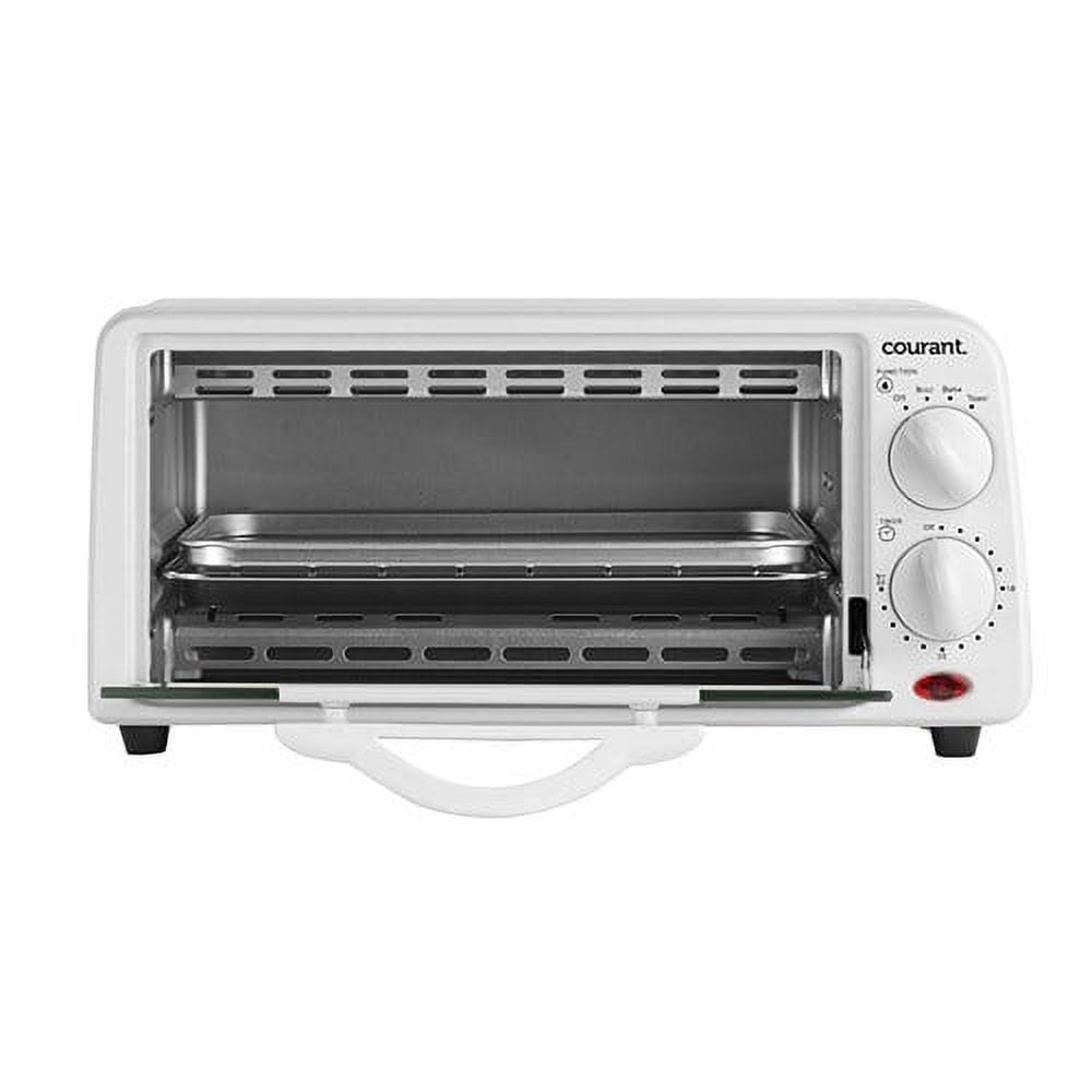 Courant 2 Slice Personal Toaster Oven with Bake Tray, Toast Rack - White