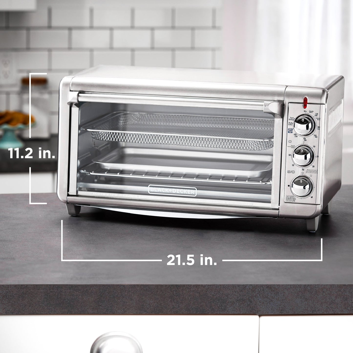 BLACK+DECKER Crisp 'N Bake Air Fry Toaster Oven, 8-Slice, 5 Cooking Functions, 60 Minute Timer, Stainless Steel