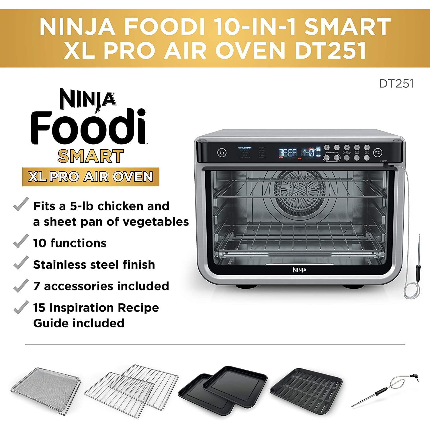 Restored Ninja DT251 Foodi 10-in-1 Smart XL Air Fry Oven (Refurbished)
