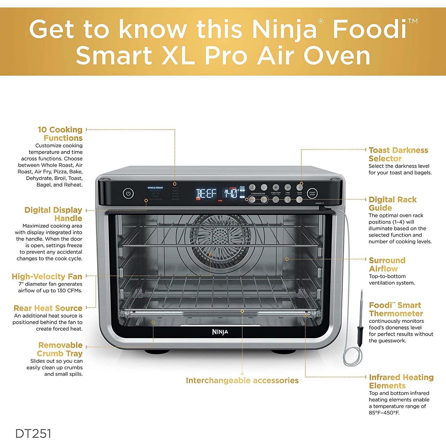 Restored Ninja DT251 Foodi 10-in-1 Smart XL Air Fry Oven (Refurbished)
