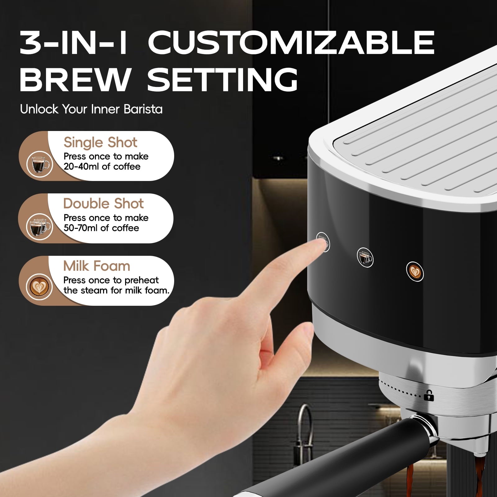 WHALL Touchscreen Espresso Machine 20 Bar，Espresso Coffee Maker with Milk Frother Steam Wand, Stainless Steel Coffee Machine with Removable Water Tank New