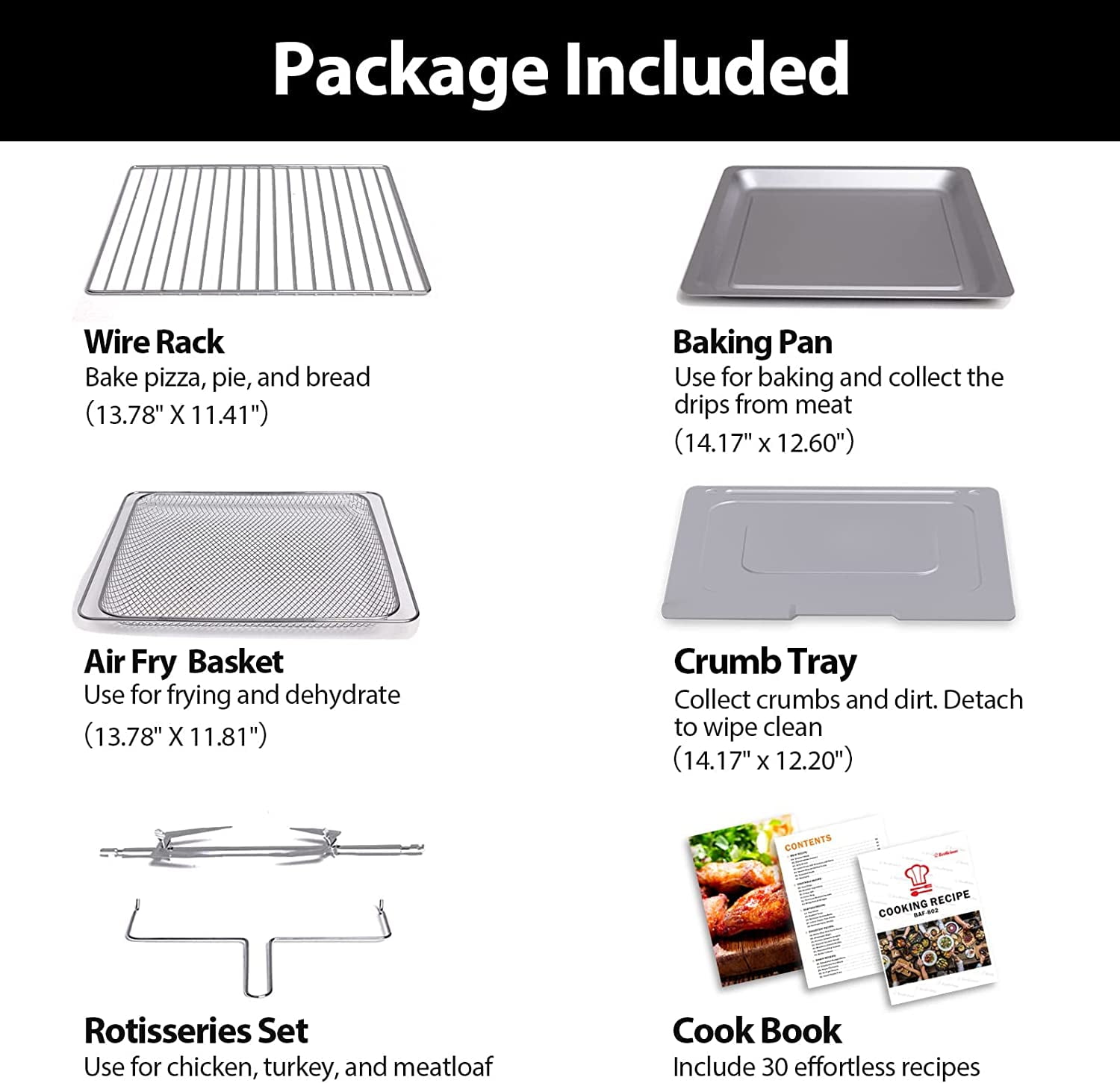 Aeitto 32 QT Large Air Fryer Ovens, Rotisserie Oven with Dehydrator, 19-in-1 Convection Toast Countertops Oven Combo, 6 Accessories