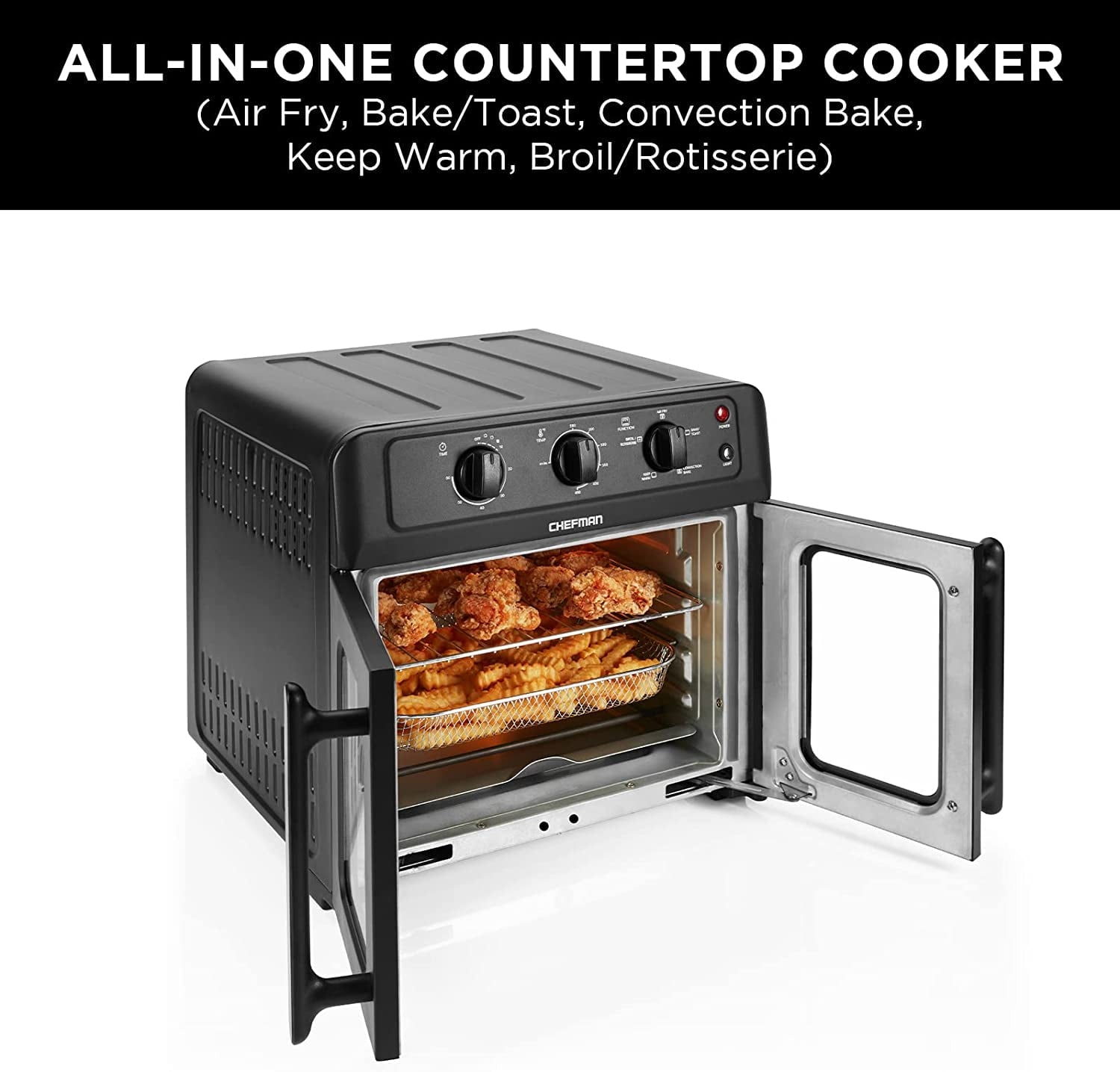 Chefman XL Air Fryer Oven w/ French Doors, 26 Qt Capacity, 5 Functions - Black