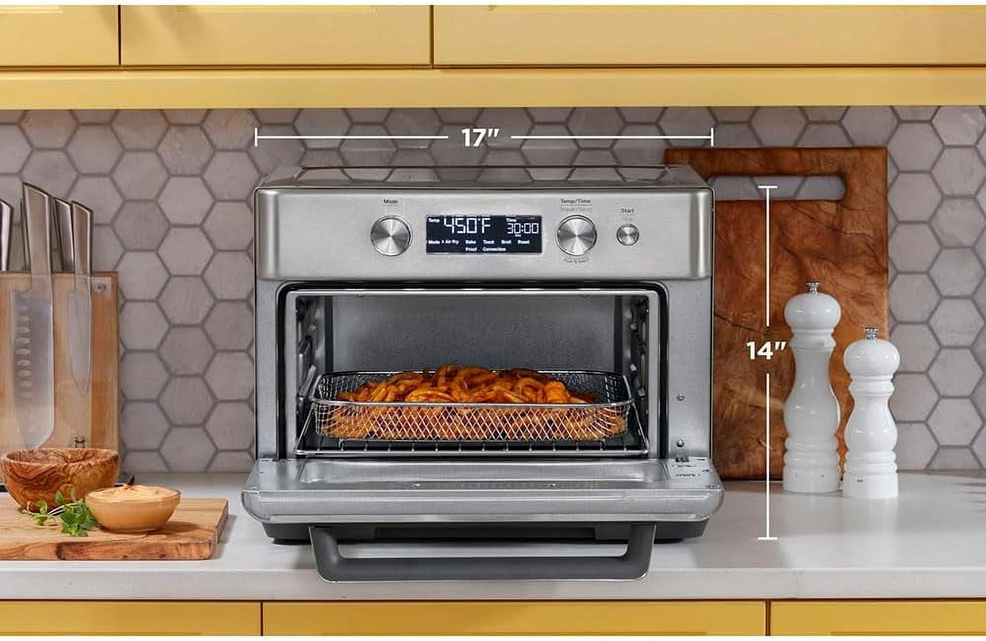GE 1500-Watt Digital Air Fry 8-in-1 Toaster Oven with Convection and Removable Crumb Tray, Stainless Steel