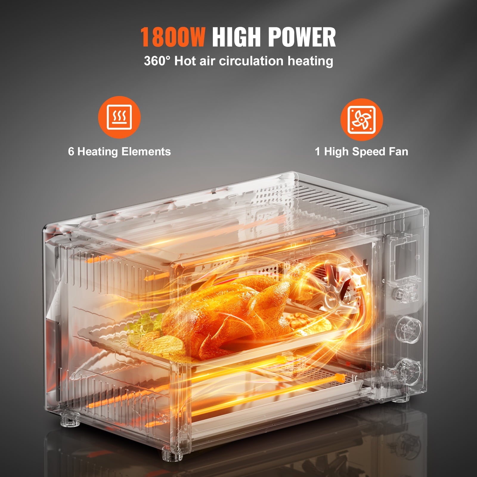 KFFKFF 28L Multifunction Countertop Oven, 1800W, 4-Tier, Front Glass Door, Includes Trays, Wire Racks, Gloves for Home & Commercial