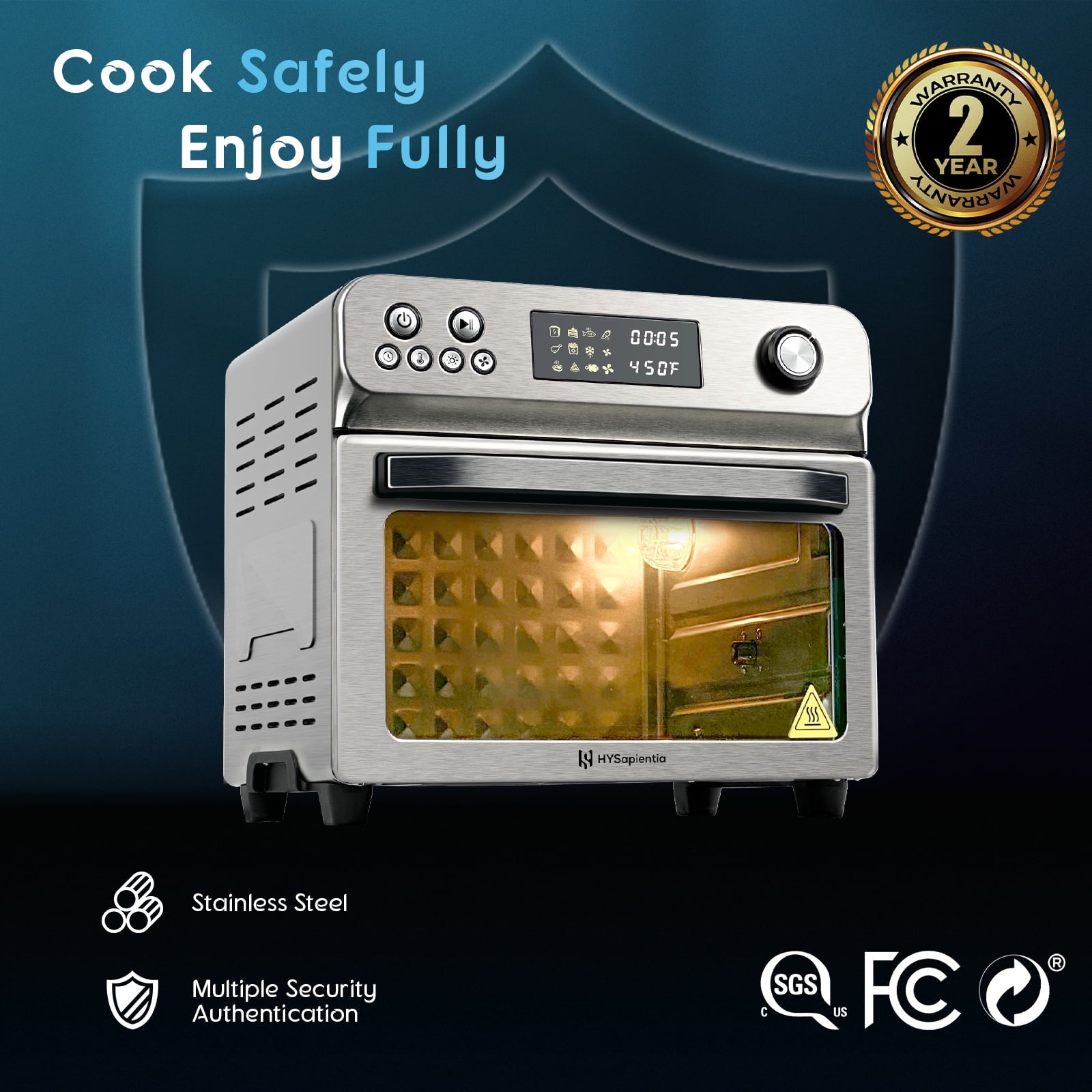HYSapientia 26QT Stainless Steel Air Fryer Oven With Rotisserie 1800W Air Fryer Toaster oven,10 In 1 Countertop Oven