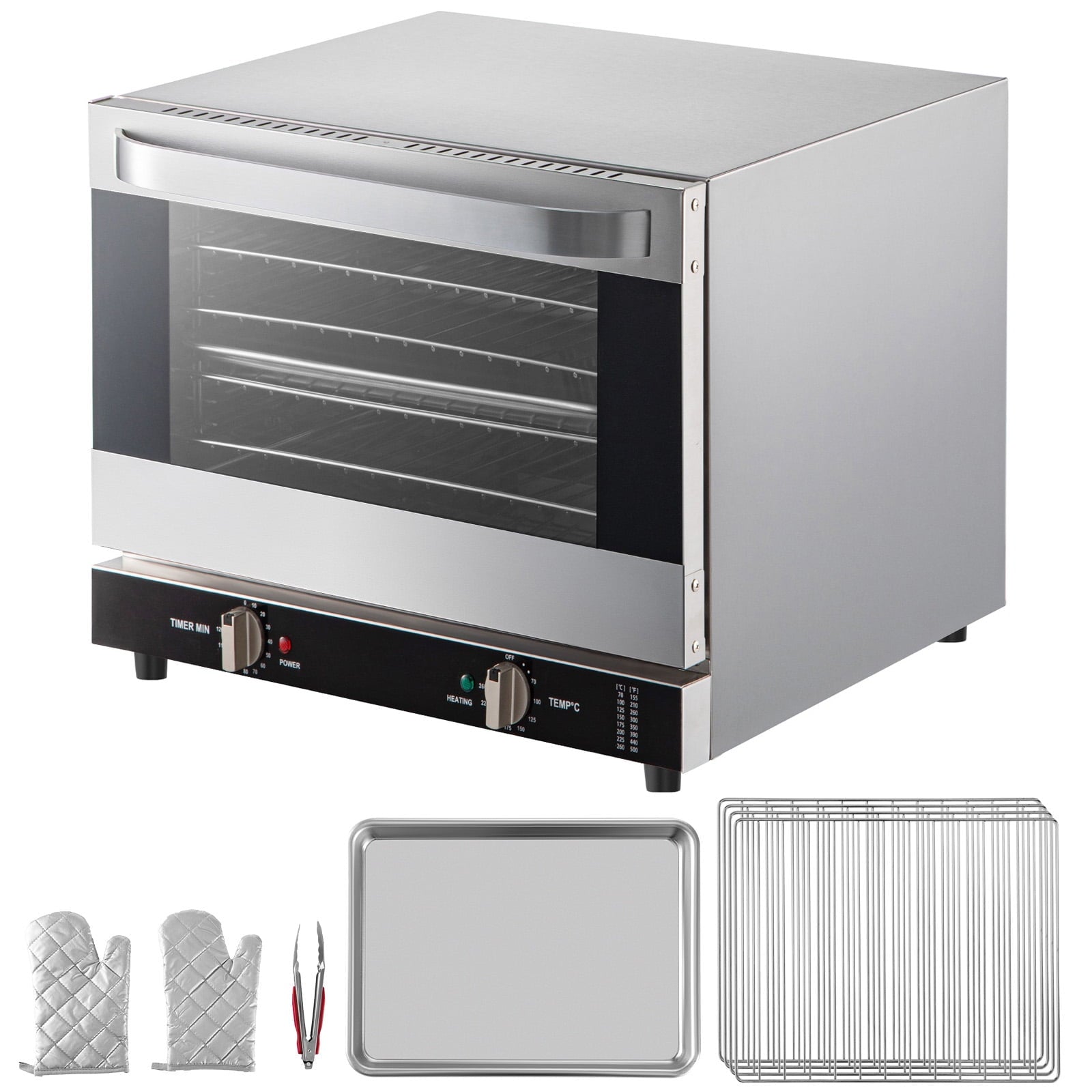 KFFKFF Commercial Convection Oven, 66L/60Qt, Half-Size Conventional Oven Countertop, 1800W 4-Tier Toaster with Front Glass Door, Electric Baking Oven with Trays Wire Racks Clip Gloves, 120V
