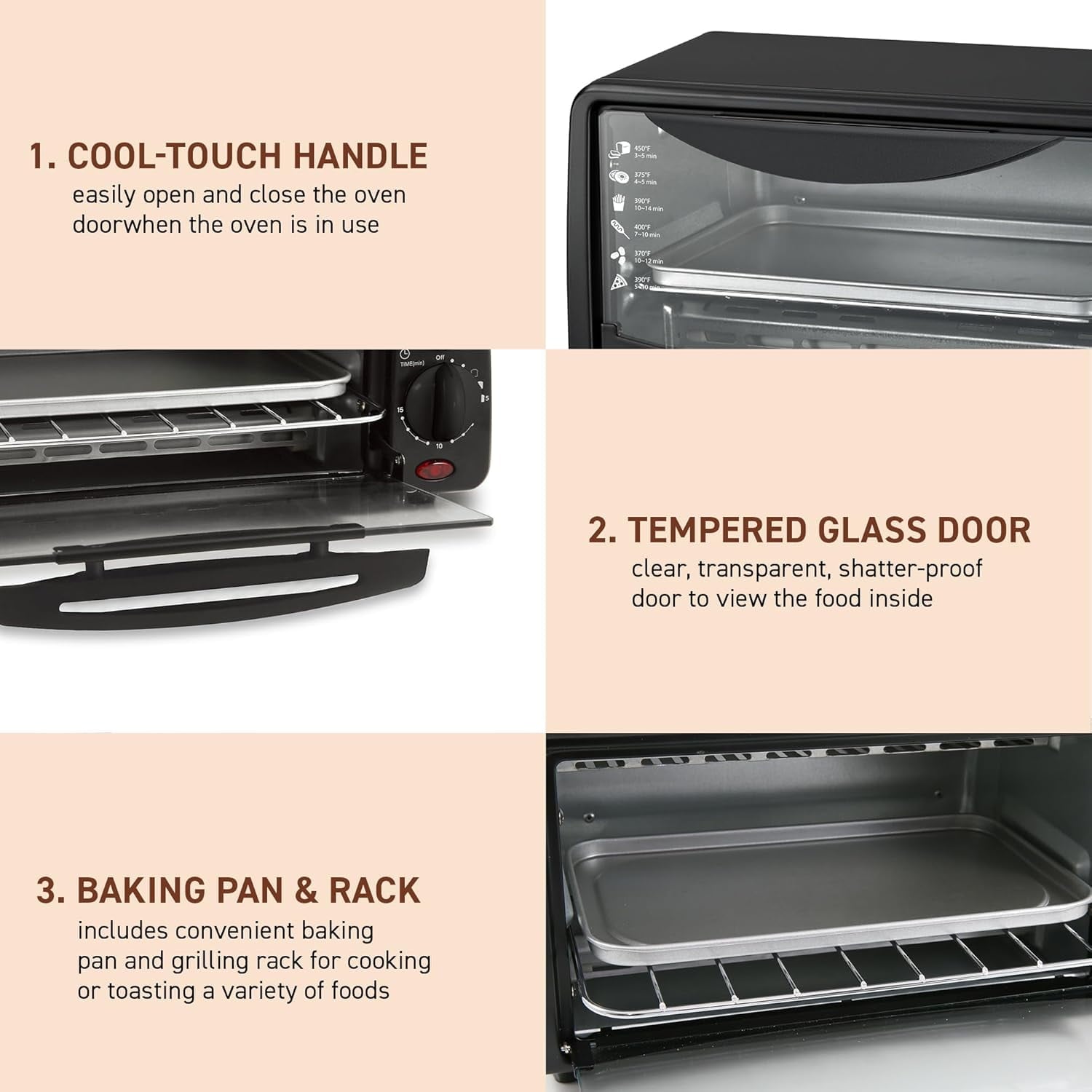 ETO236 Personal Compact 2 Slice Countertop Toaster Oven with 15 Minute Timer & Adjustable Temperature, Bake, Broil, & Toast, Black
