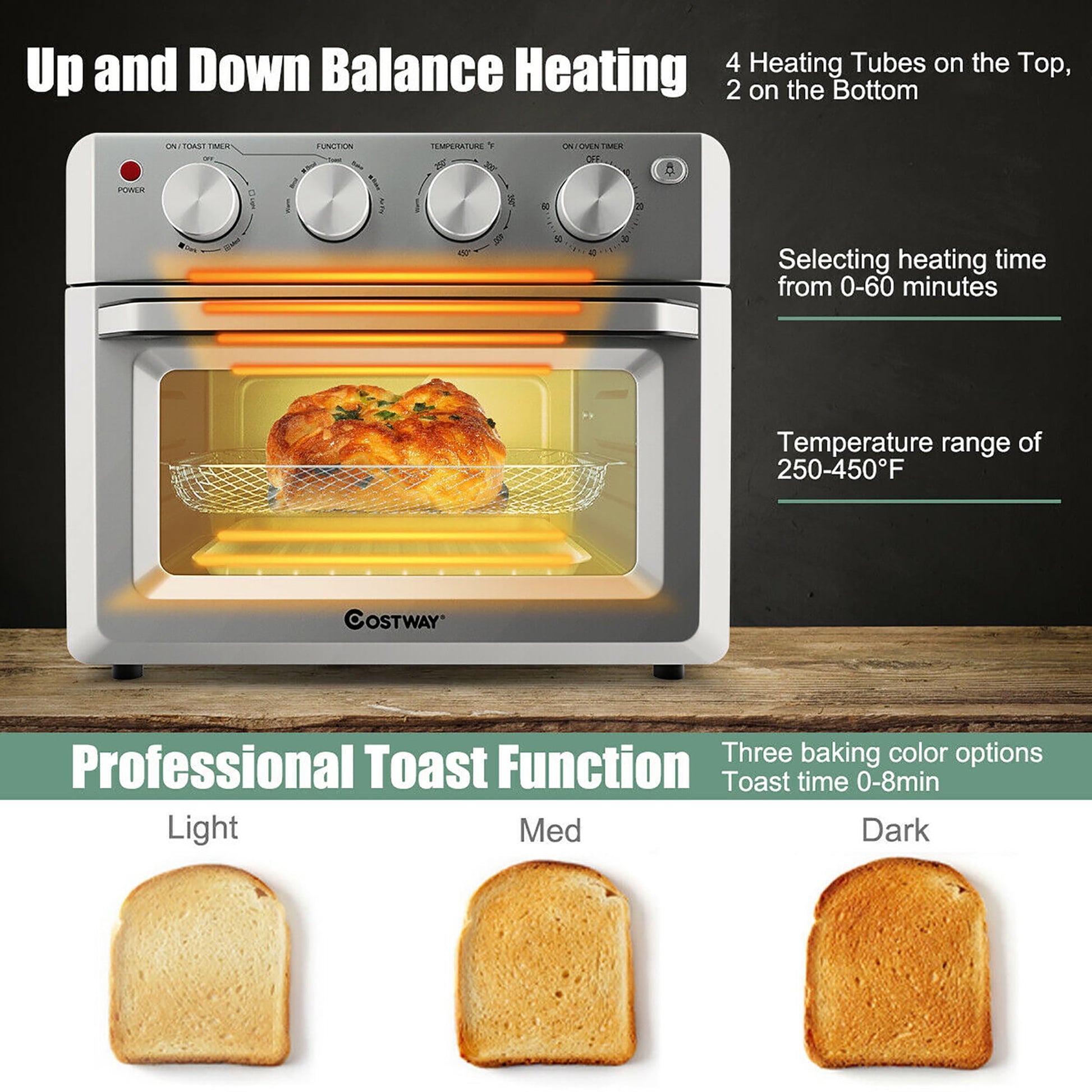 Costway 7-in-1 Air Fryer Toaster Oven 19 QT Dehydrate Convection Ovens w/ 5 Accessories