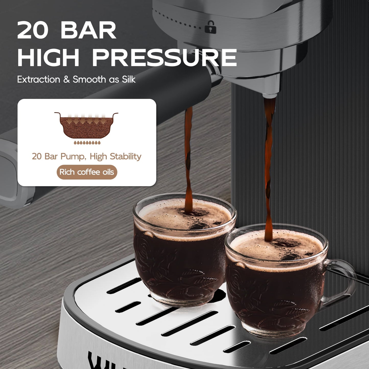 WHALL Touchscreen Espresso Machine 20 Bar，Espresso Coffee Maker with Milk Frother Steam Wand, Stainless Steel Coffee Machine with Removable Water Tank New