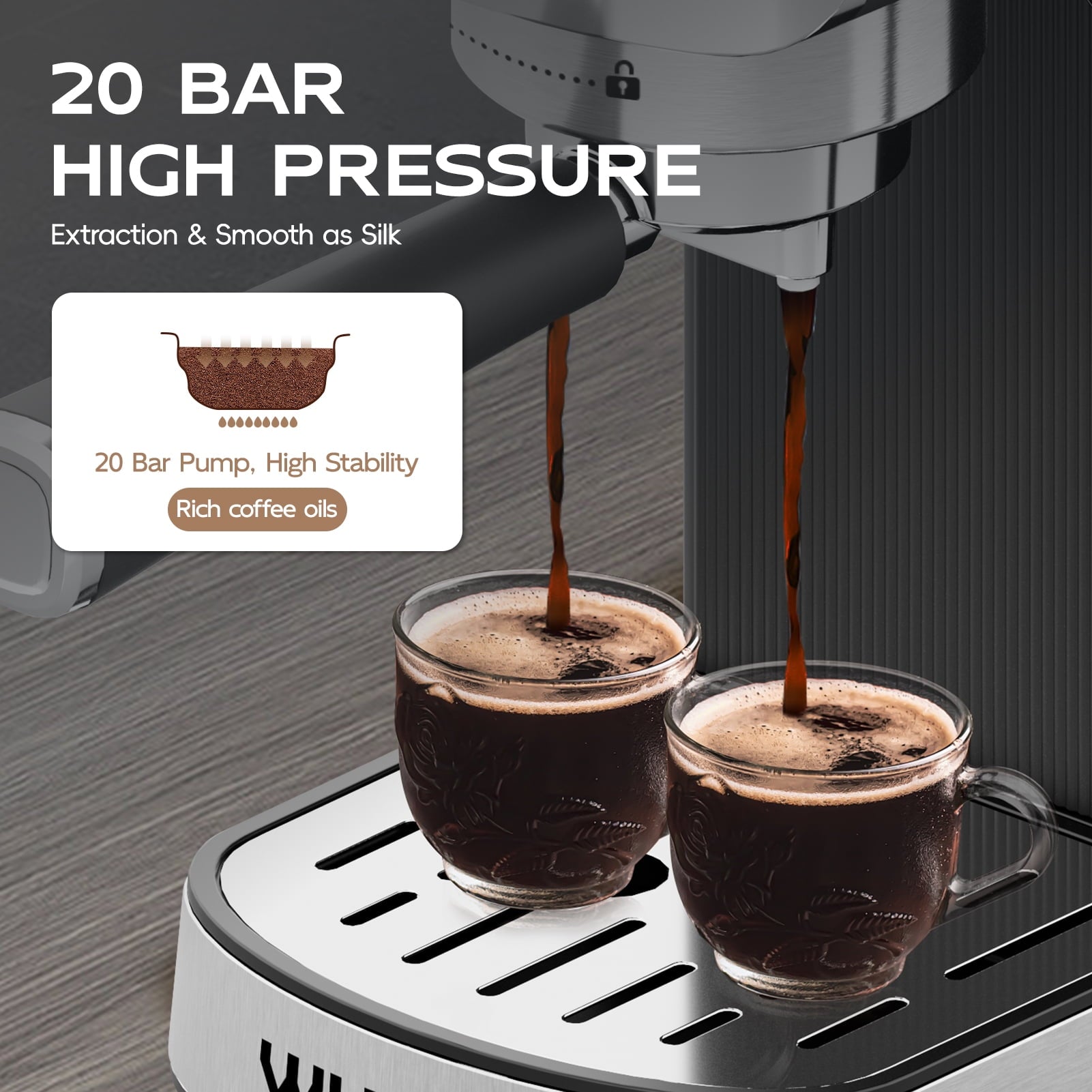 WHALL Touchscreen Espresso Machine 20 Bar，Espresso Coffee Maker with Milk Frother Steam Wand, Stainless Steel Coffee Machine with Removable Water Tank New