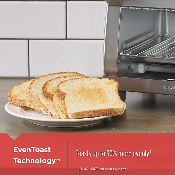 BLACK+DECKER 4-Slice Toaster Oven, Easy Controls, Stainless Steel, TO1760SS