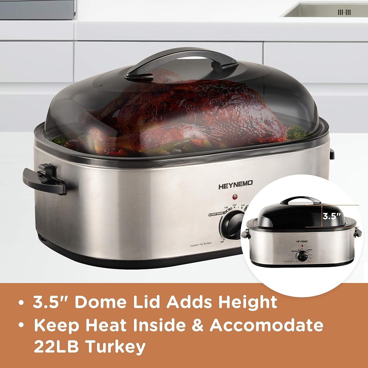 Superjoe 22 Quart Roaster Oven with Self-Basting Lid Turkey Roaster Electric Food Warmer, Stainless Steel