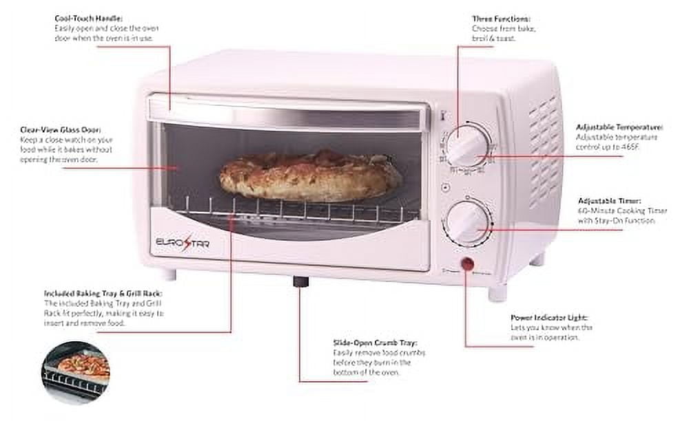 EUROSTAR TO902W 4-Slice Toaster Oven Broiler, White