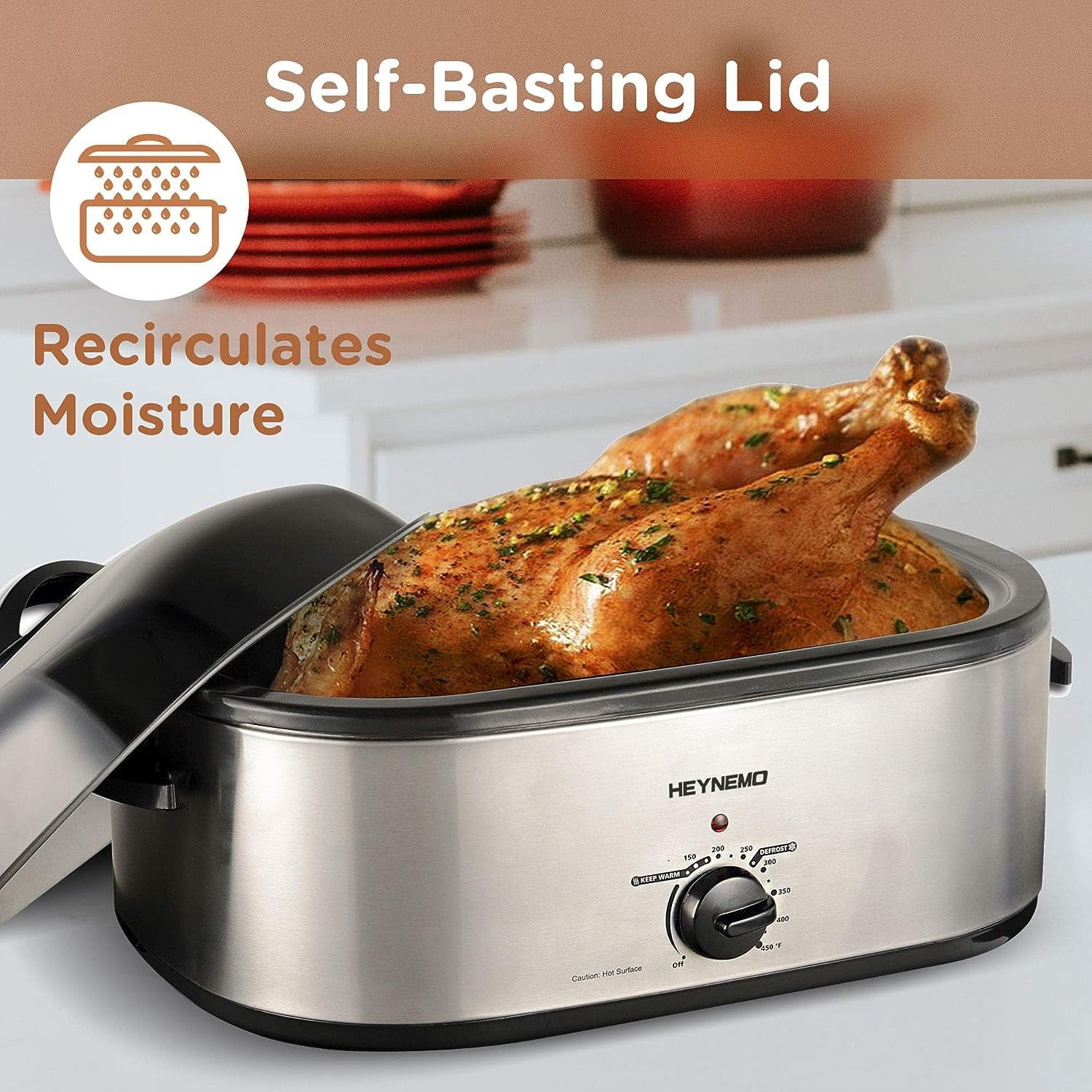 Superjoe 22 Quart Roaster Oven with Self-Basting Lid Turkey Roaster Electric Food Warmer, Stainless Steel