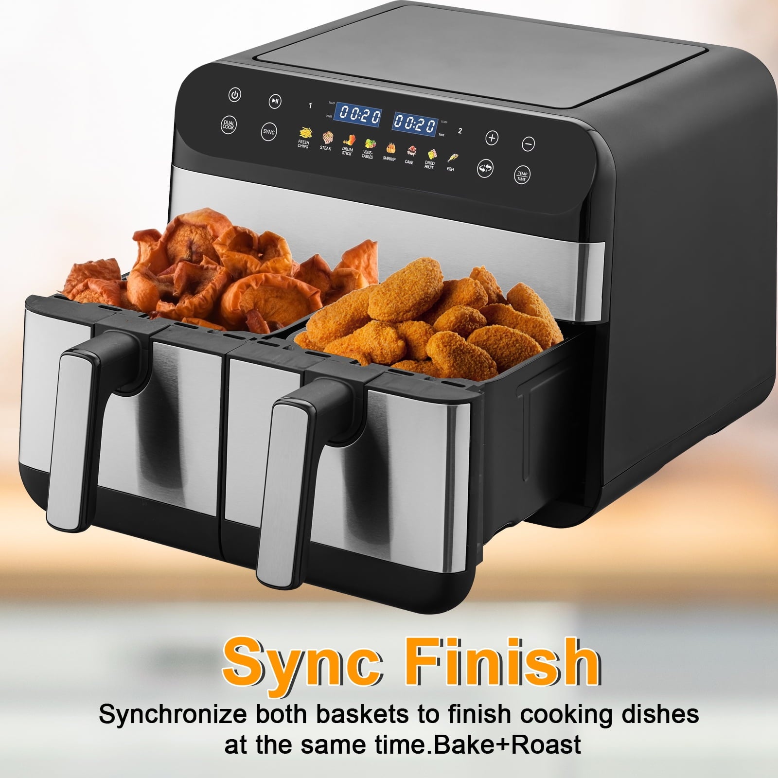 Jacgood 8-In-1 Dual Basket Digital Air Fryer Oven w/ Touch Screen, 2 Independent 9.5 QT Baskets For Cooking - 1800W, New
