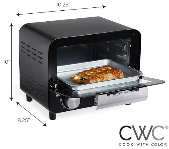 COOK WITH COLOR Mini Toaster Oven: 600W Power, Precision Timer, Auto Shutoff, and Culinary Delights Up To 450 Degrees, Black
