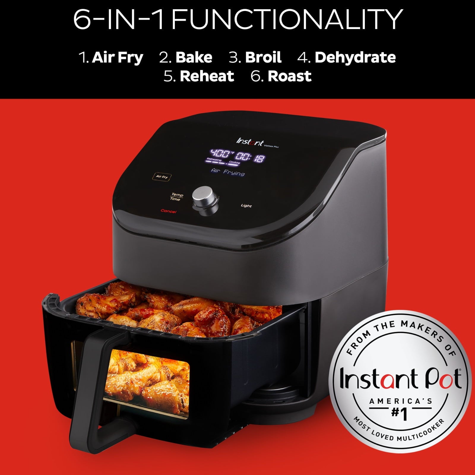 Instant Pot Vortex Plus Air Fryer with ClearCook, 6QT, Black