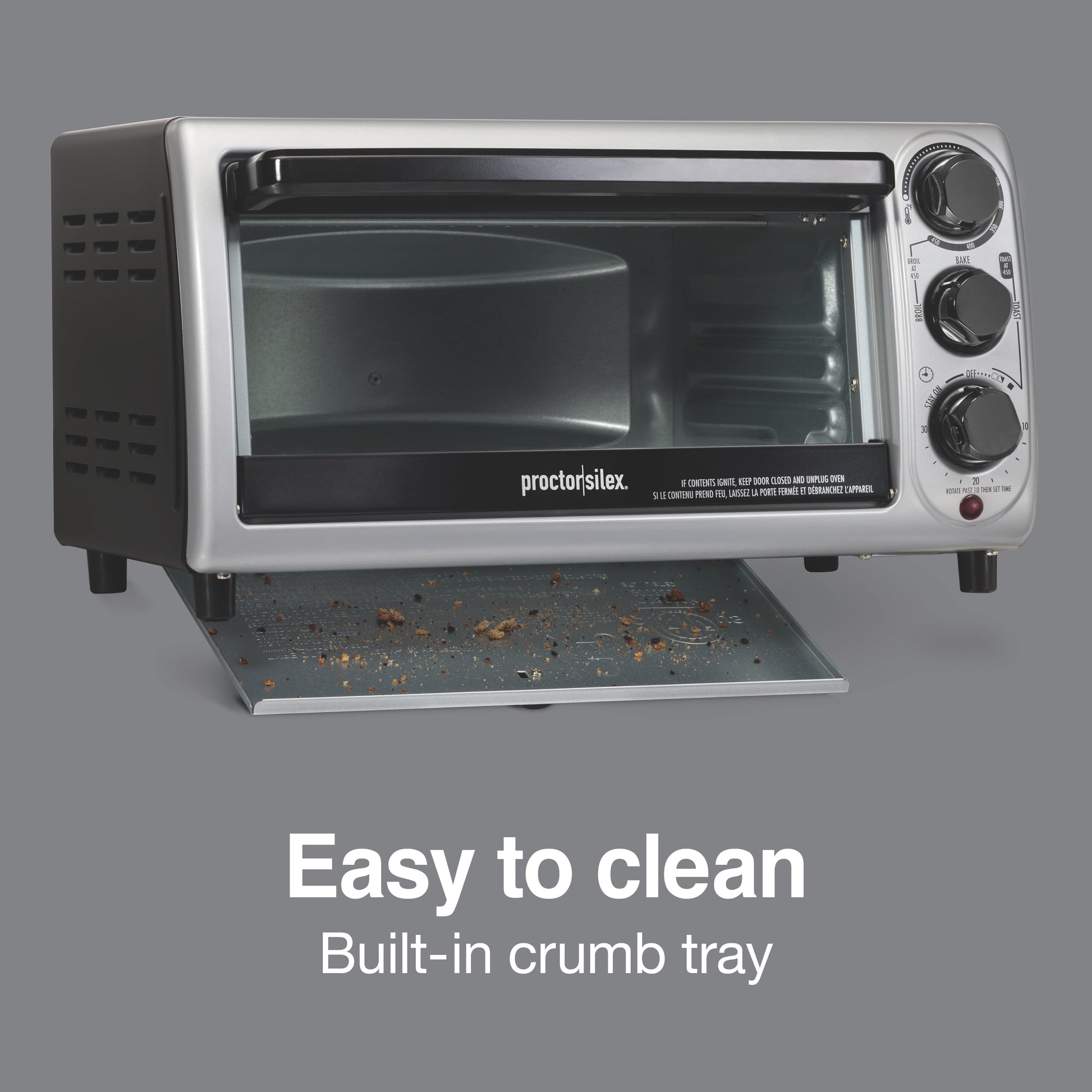 Proctor Silex Modern Toaster Oven, 1100 Watts, Black with Silver Accents, 31122