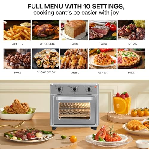Panana Compact Airfryer Toaster Oven, 1400W 21QT with 6-in-1 Multifunctions and Wide Temperature Range, Air Fryer Oven with 60-Minute Timer/Auto-Off, Stainless Steel Countertop Ove