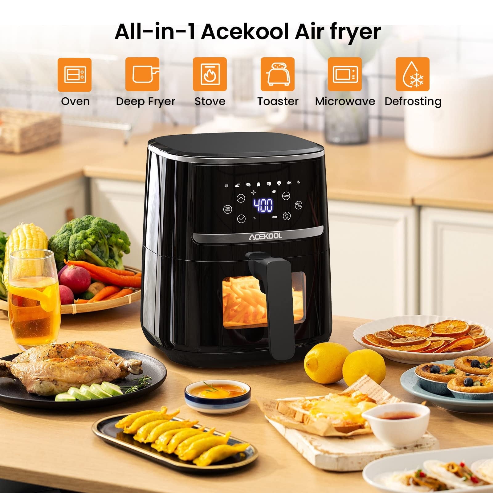 5QT Air Fryer with Viewing Window, 6-in-1 Airfryer with Timer & Adjustable Temp Control, Non-stick Basket, Air Fryer Toaster Oven for Oilless Cooking, Black
