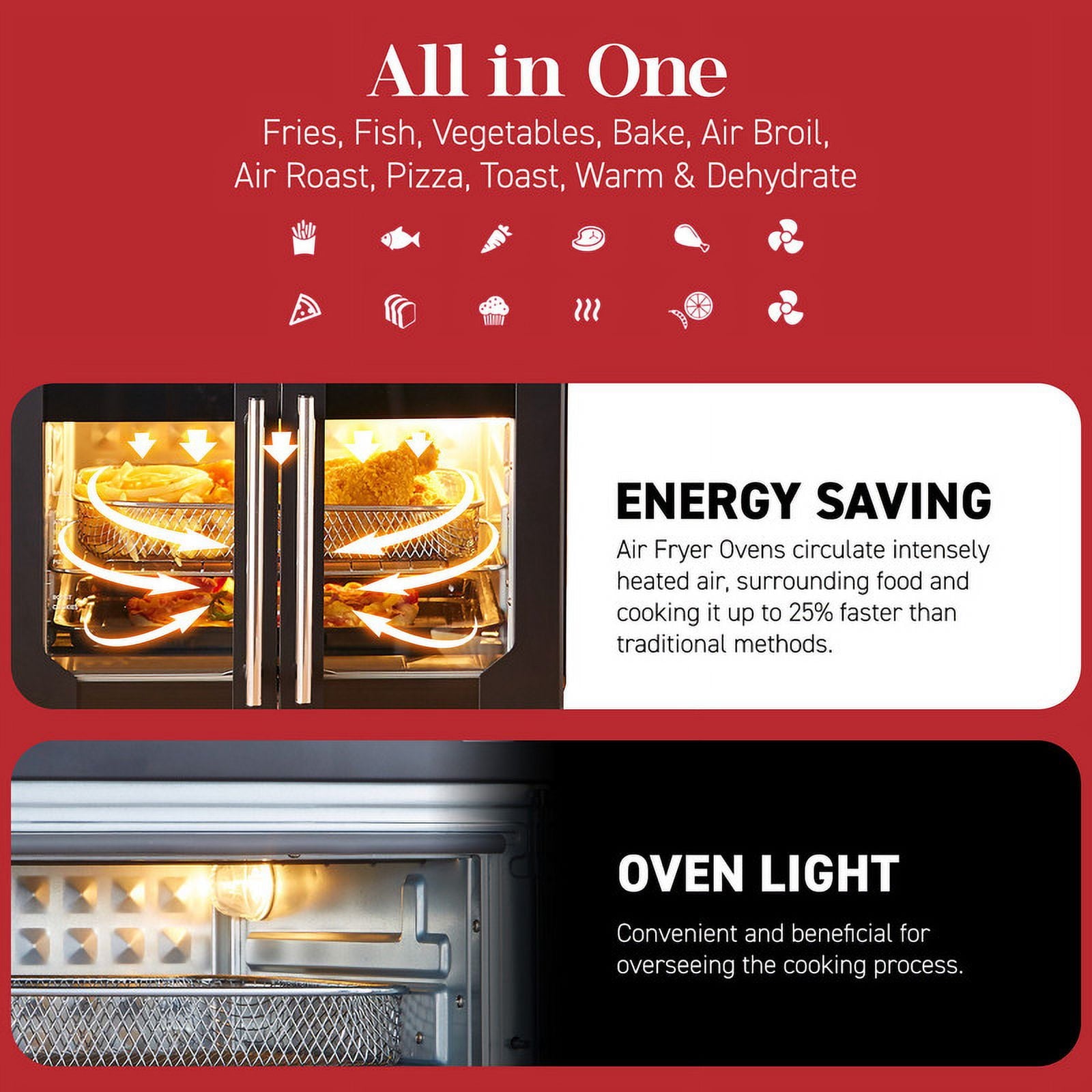 Elite Cuisine French Door 23 L Air Fryer Oven, Black