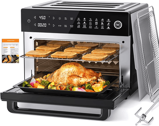 Aeitto® 32-Quart PRO Large Air Fryer Oven| Toaster Oven Combo | with Rotisserie, Dehydrator and Full Accessories | 19-In-1 Digital Airfryer | Fit 13" Pizza, 9pcs Toast, 1800w, Black