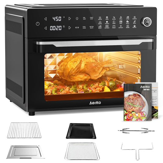 Aeitto PRO 32-Quart Air Fryer Oven, Toaster Combo with Rotisserie, Dehydrator, 19-In-1 Digital, Fits 13" Pizza, 1800W