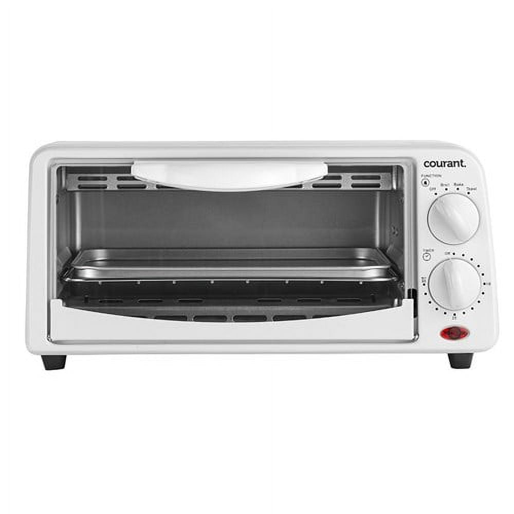Courant 2 Slice Personal Toaster Oven with Bake Tray, Toast Rack - White